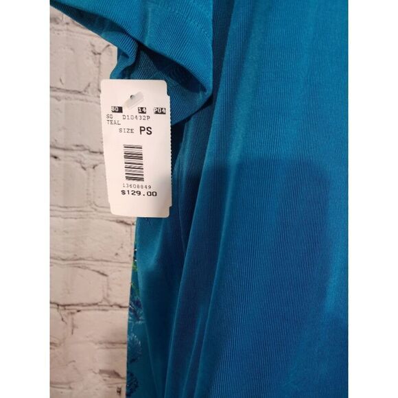 Draper's & Damon's VINTAGE Women's PETITE Size S Teal Slinky Bodycon Maxi Dress - Picture 2 of 8